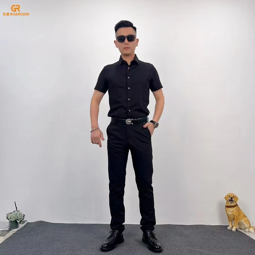 戈诺尔男装品牌25年夏新款短袖衬衫商务休闲高级简约百搭薄款男士