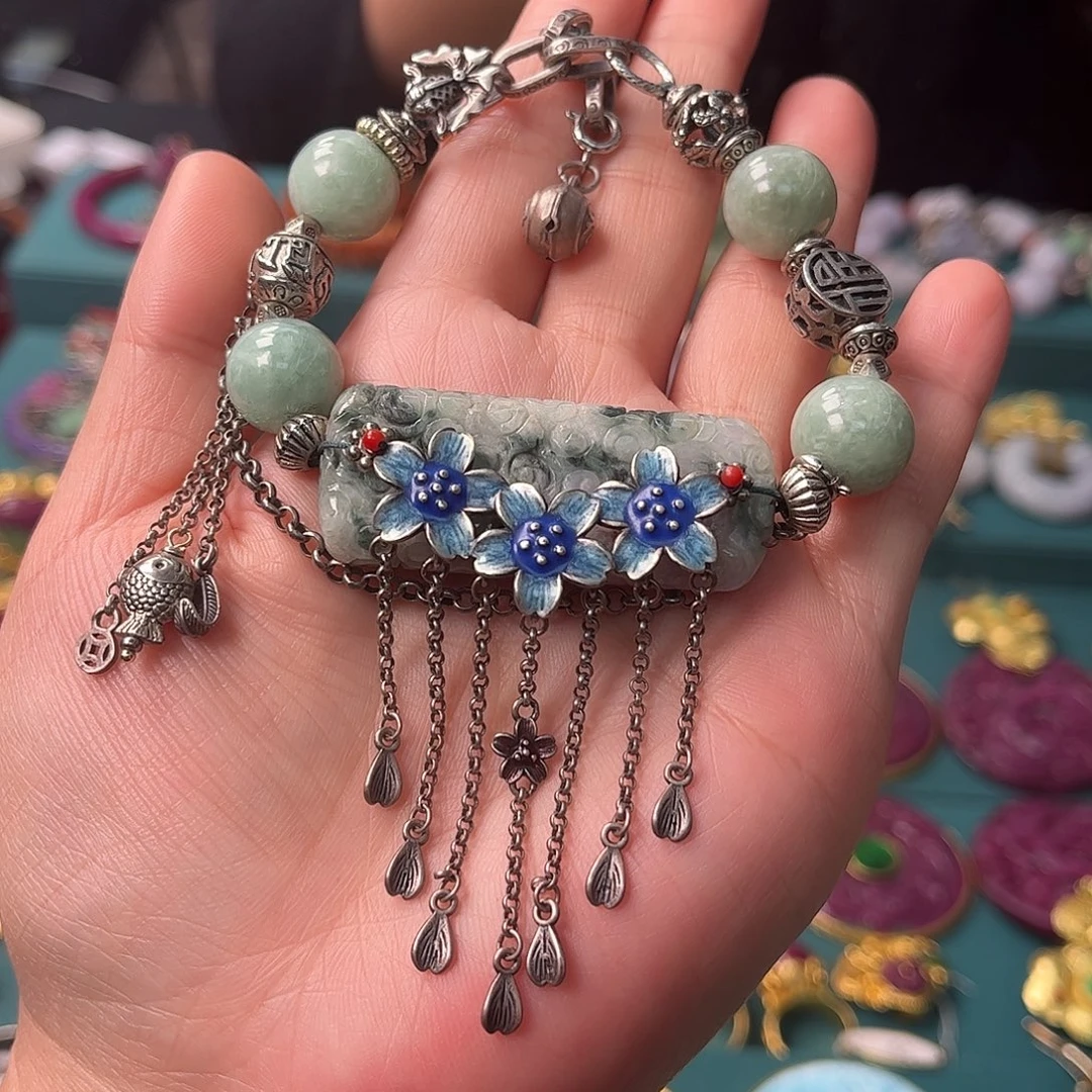 翡翠未镶嵌手链翡翠老银手链