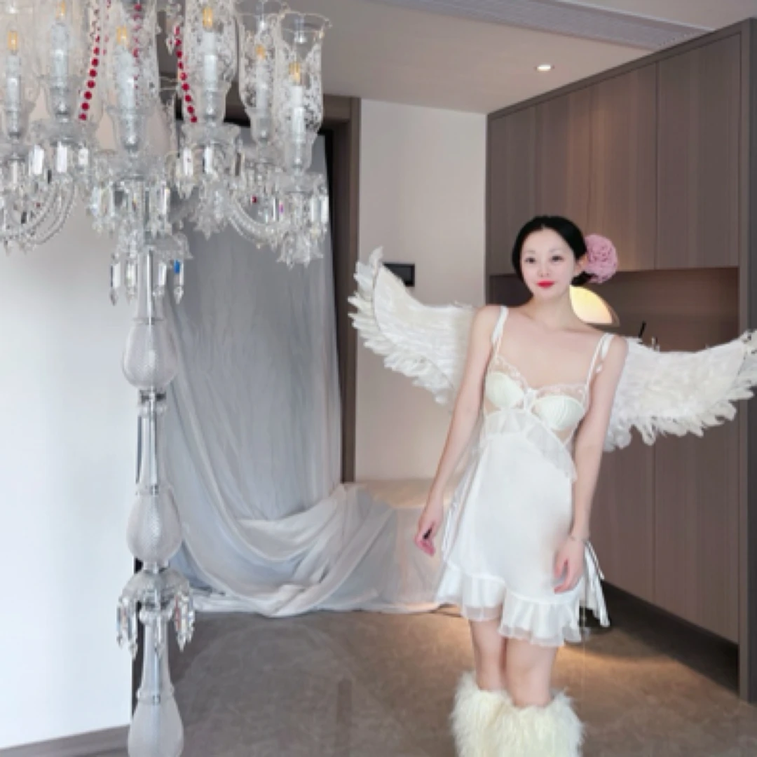 花黑盆【梨花&桃花】高端名媛贵妇蕾丝刺绣连衣裙睡裙吊带