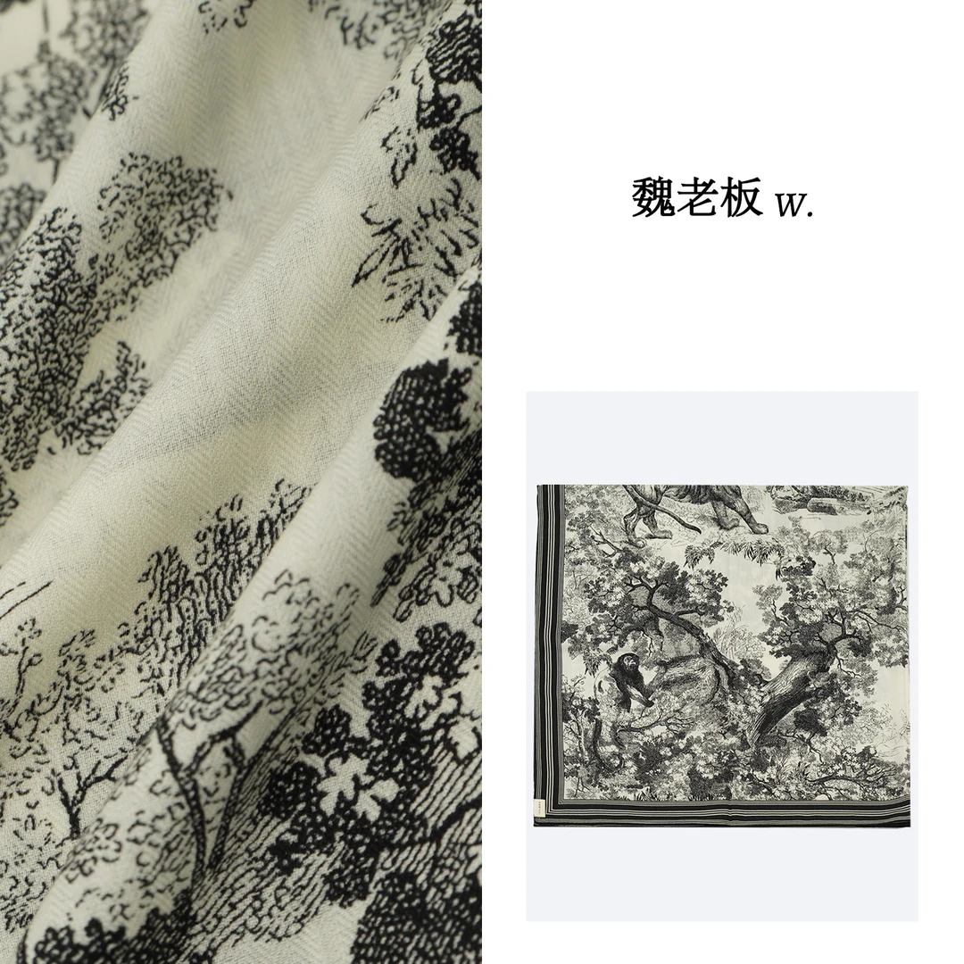W.Diva【魏老板】春季贵族品质时尚艺术小众茹伊印花方巾0J0224141