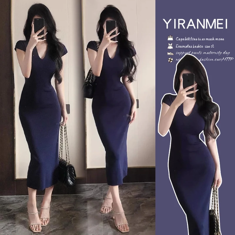 时髦孕妇装2025夏季新款藏蓝色法式气质高级感洋气包臀裙时尚裙子