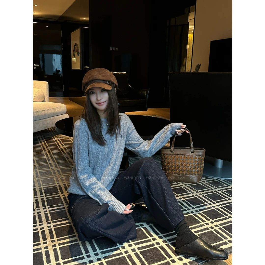 拉F家【暖冬新语】“100%羊毛"设计感软糯质感麻花工艺长袖毛衣A1092