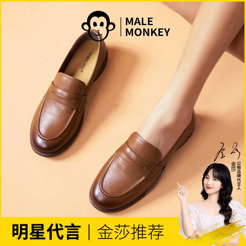 真皮乐福鞋女春季新款英伦风小皮鞋一脚蹬手工单鞋女休闲通勤平底