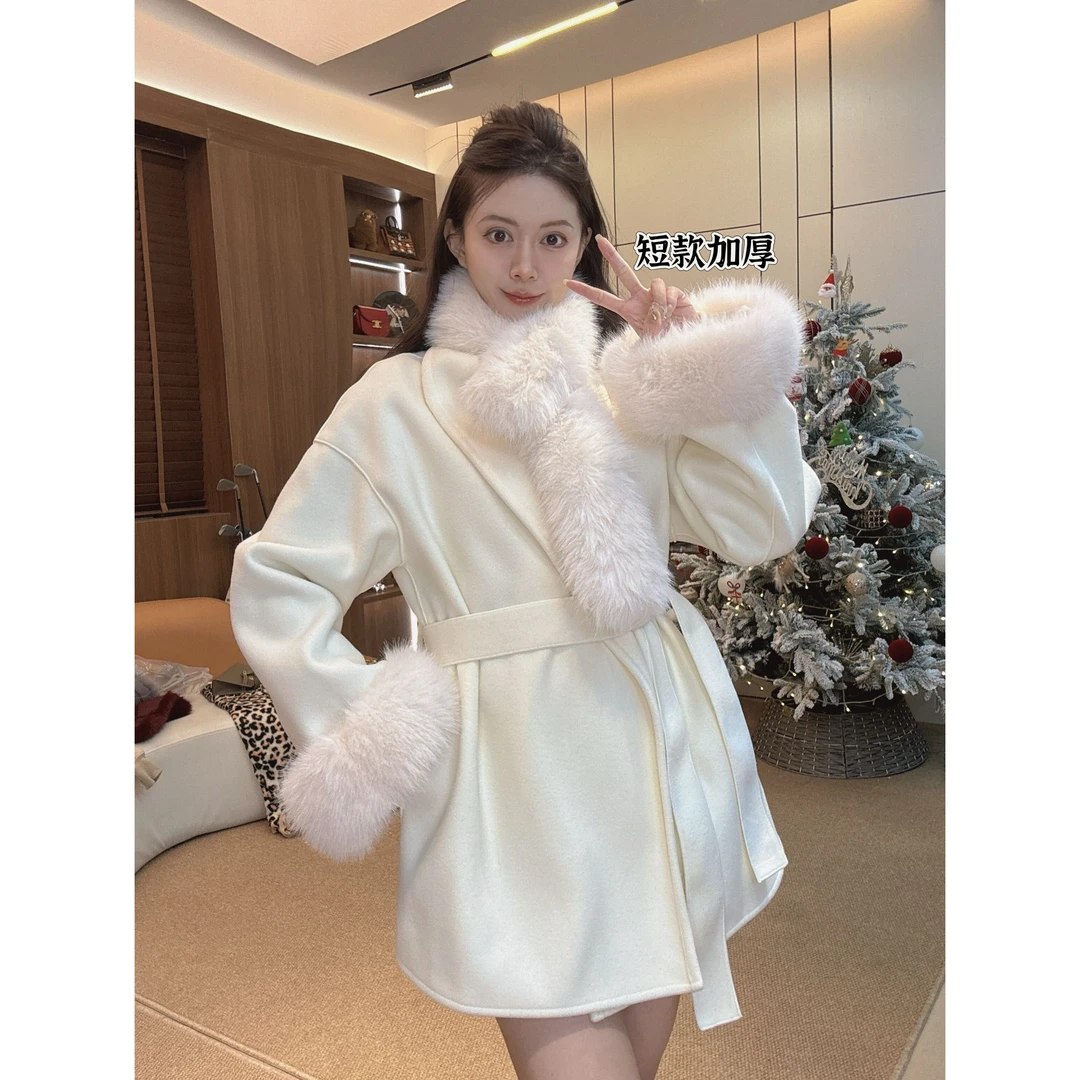 WD2024秋冬新款宽松版百搭中长款大衣韩版气质双面羊毛大衣网红