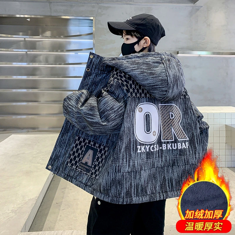 男童冬装加绒外套2025新款中大童棉服男孩秋冬季派克服加厚棉衣潮