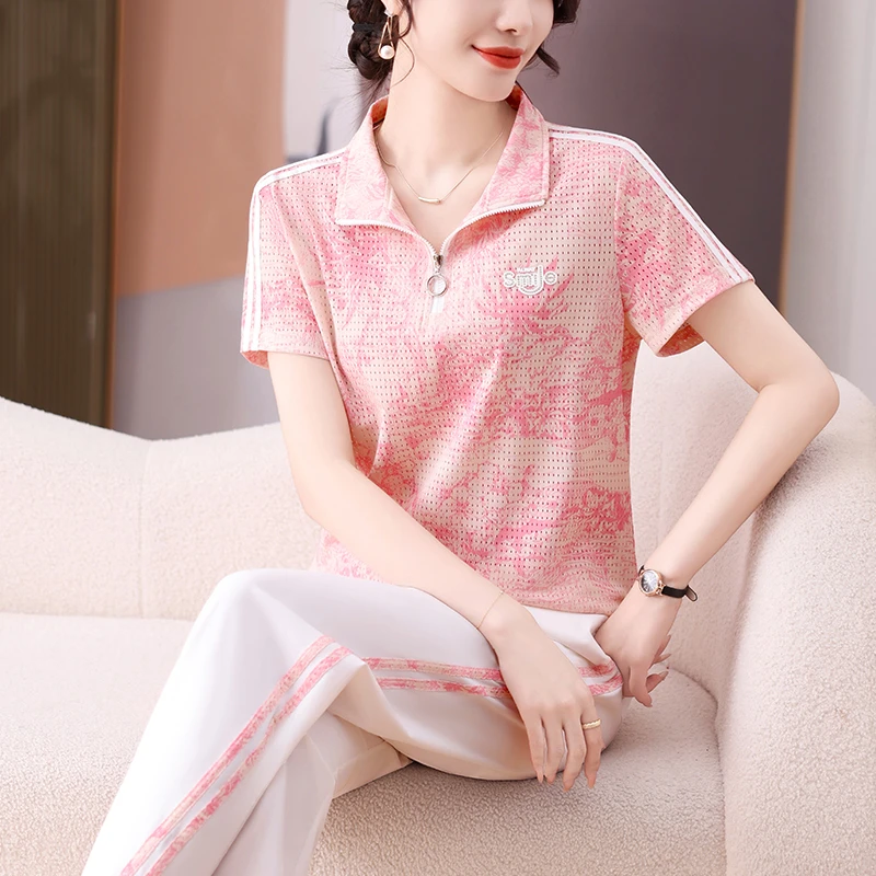 妈妈夏装韩版洋气跑步运动服短袖套装中老年女夏季薄款冰丝两件套