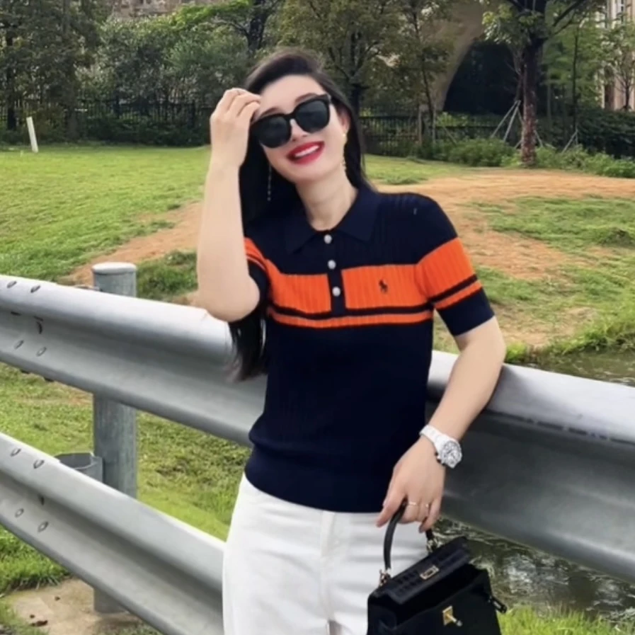 深圳南油蓝橘拼色色高尔夫刺绣撞色POLO衫