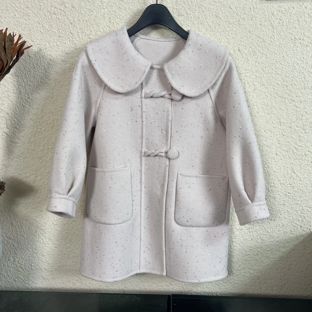 【满天星】100%羊毛大衣毛呢童装外套呢大衣翻领款时尚秋冬-麻花