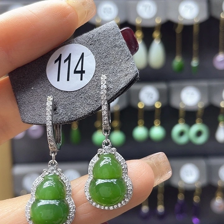 和田玉耳饰银S925镶嵌