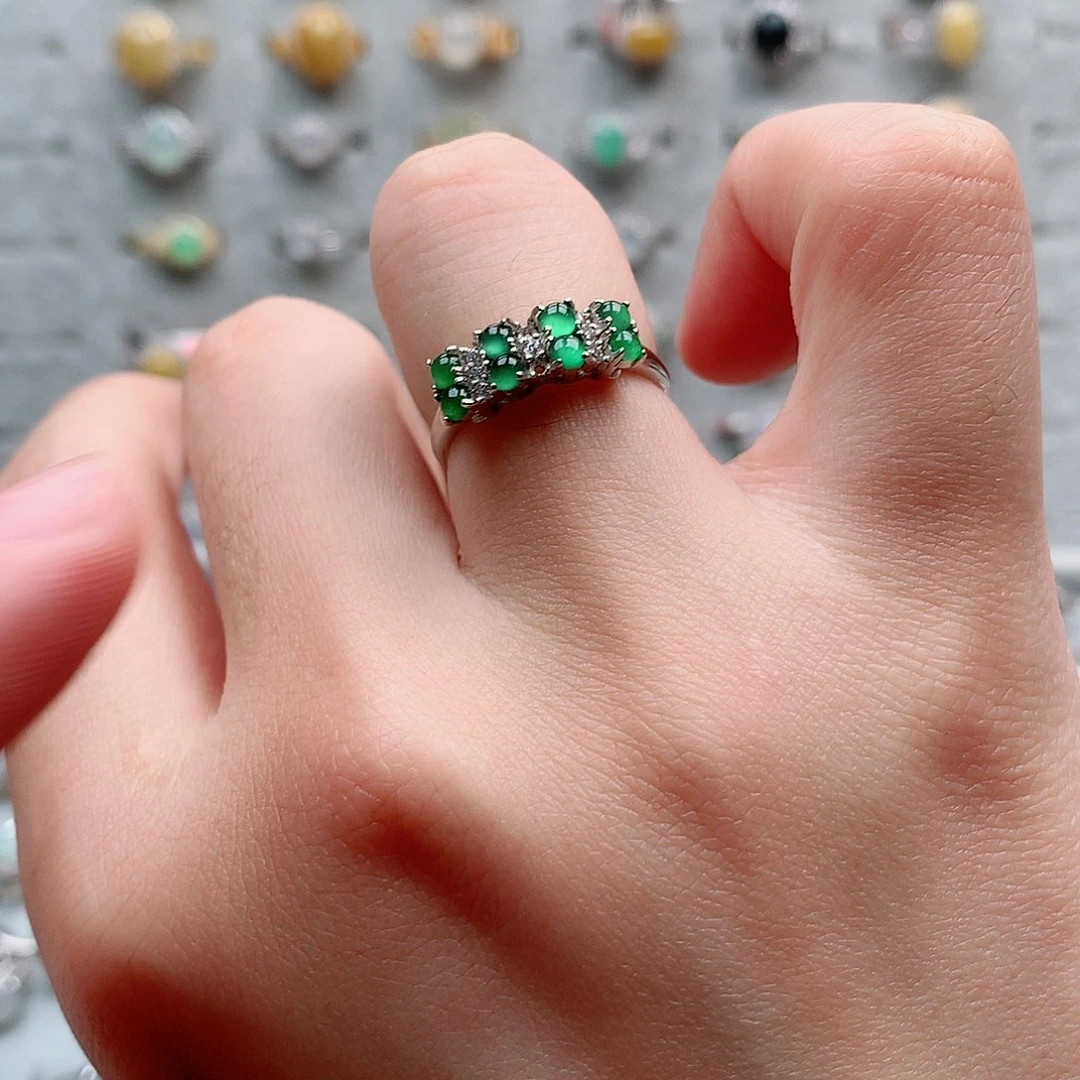 翡翠戒指银S925镶嵌0115