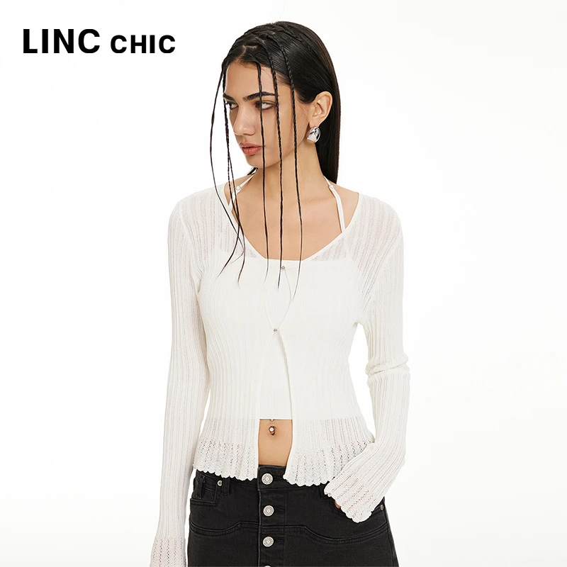 LINC金羽杰针织衫上衣短款修身防晒针织开衫外套女S242CR330Y