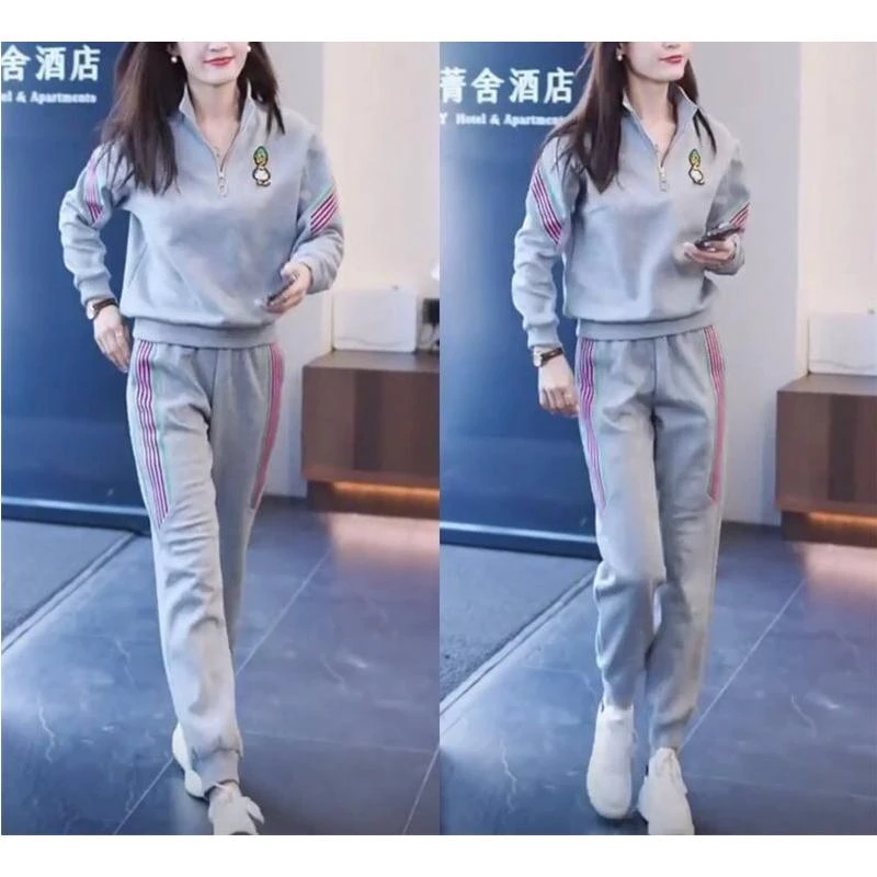 2023春秋新款休闲运动服套装女宽松时尚洋气显瘦立领卫衣裤两件套