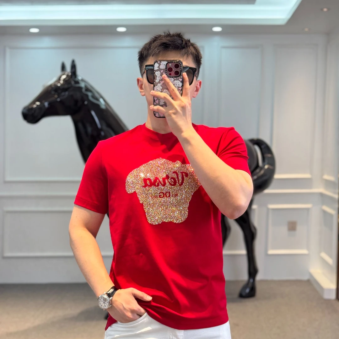 <古帝特尼>新款男士时尚潮流高定欧货百搭烫钻修身圆领短袖Z+5387