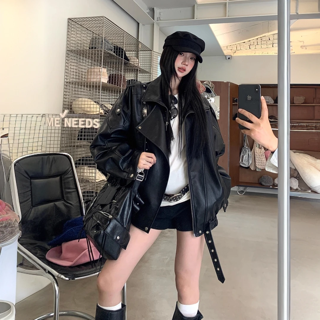 美式复古黑色皮衣外套女2025新款秋季酷飒风独特机车复古夹克