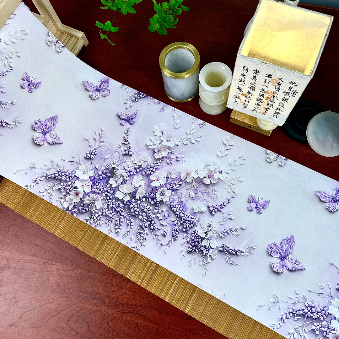 113【春晚紫藤长卷】蜡染半生熟34cm*10m一卷