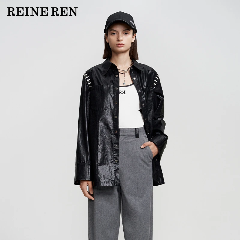 REINEREN设计师任茜秋冬新款黑色编织衬衫