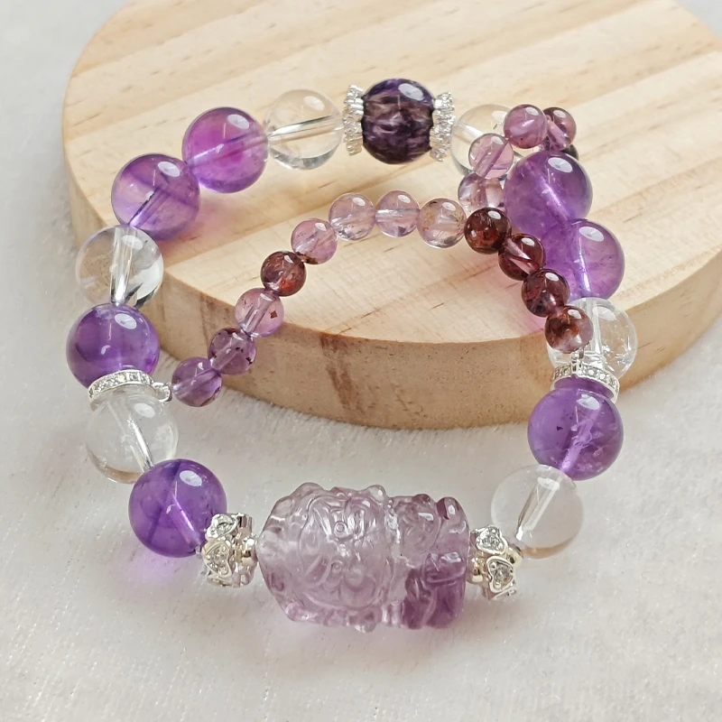 原创DIY款 黄财神招财 九紫离火 纯天然紫水晶手串【多样性发其一】