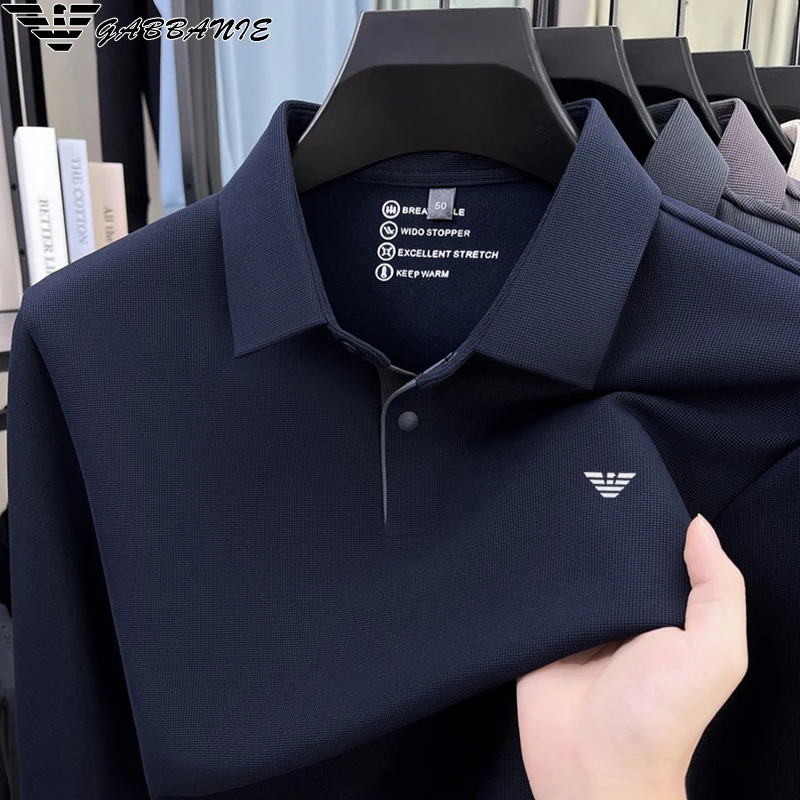 GABBANIE男士无痕POLO衫2025新款秋季商务休闲装长袖T恤上衣2519