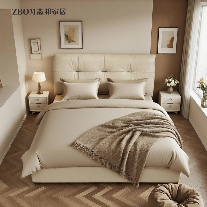 ZBOM/志邦法兰菲【夜澜】高箱储物款头层牛皮极简现代简约主卧大床