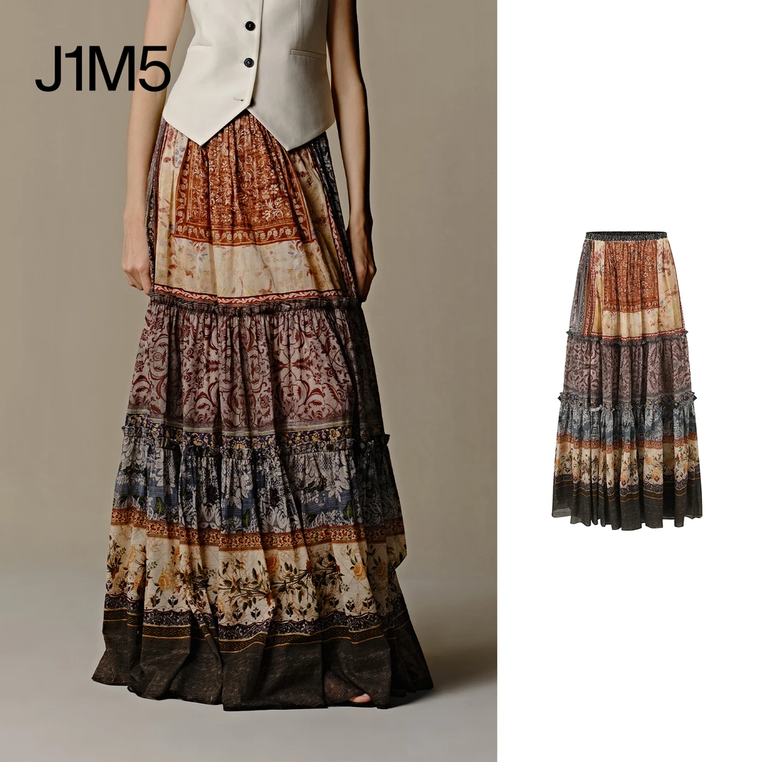 J1M5买手店 INTO THE EAST 25春夏 印花拼接半裙 时尚气质民族风