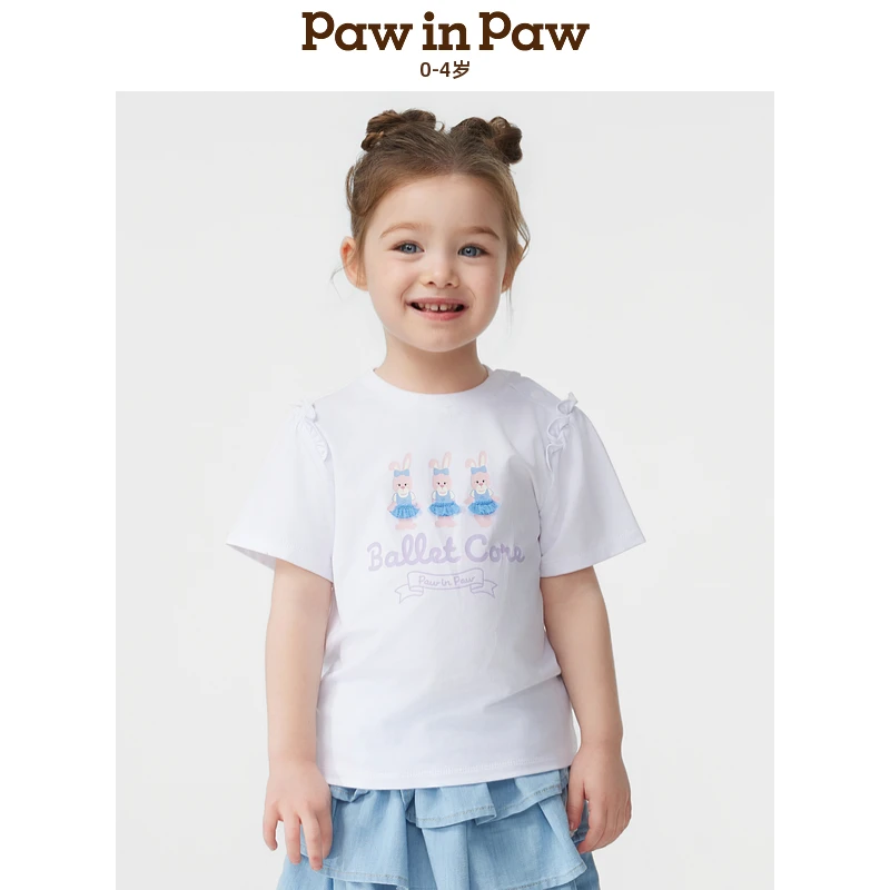 【百草薄荷】卡通小熊童装25年春季新款女宝宝花边T恤PCRAF2382K