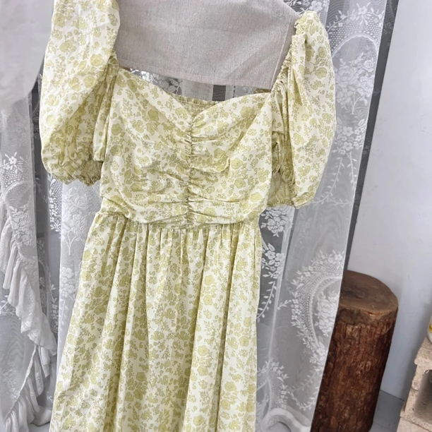 MD现货集合每朵法式气质粉碎花连衣裙长