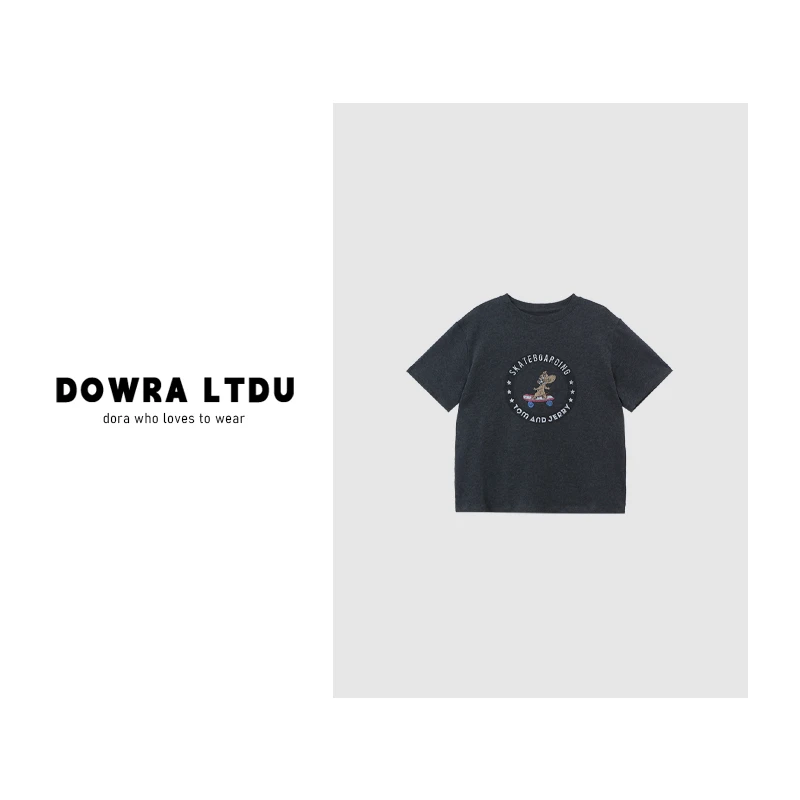 朵拉【滑板杰瑞】2025年秋季新款圆领老鼠卡通百搭短袖T恤女1-2256