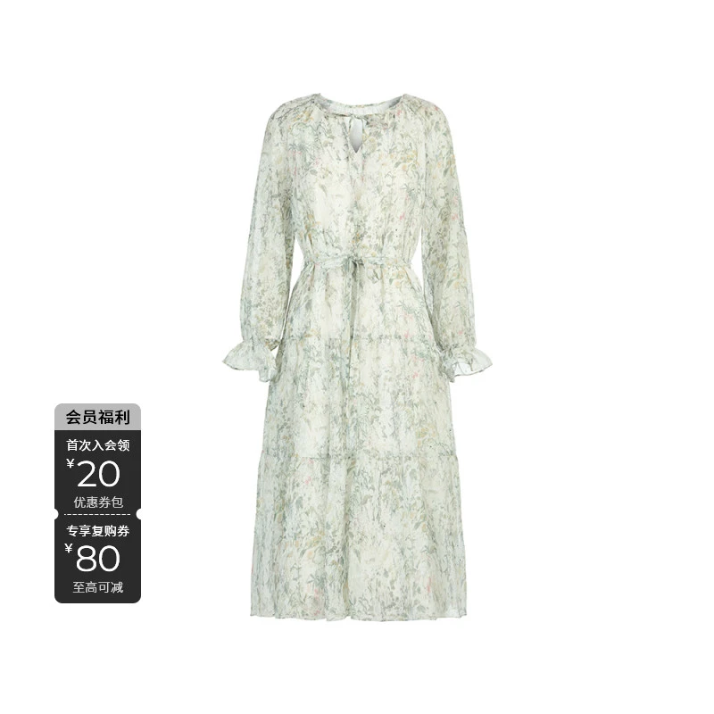 S·DEER圣迪奥夏季新款碎花裙子收腰法式印花轻奢连衣裙S252Z1214