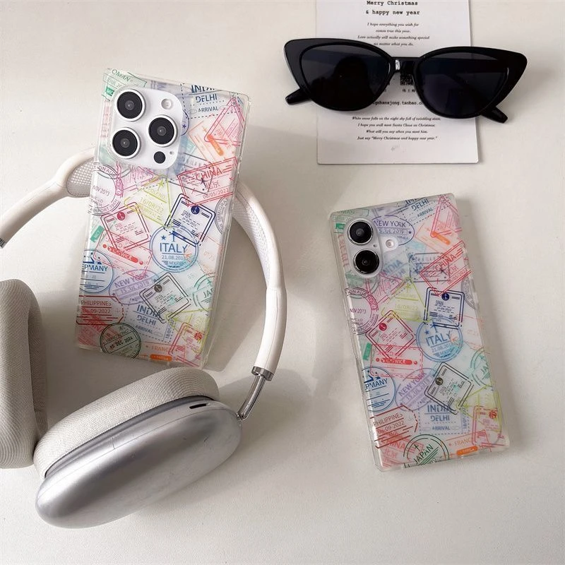 飞虎胜ins风彩色标签适用苹果16/15promax方块手机壳iPhone13高级