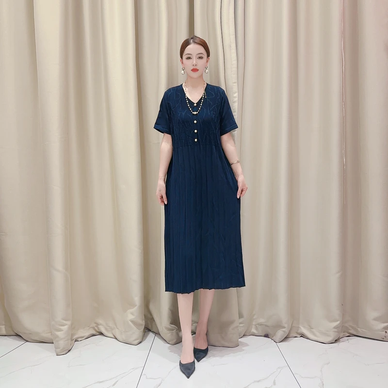 9308藏青色显瘦宽松气质连衣裙休闲设计师优雅显瘦裙子时尚个性