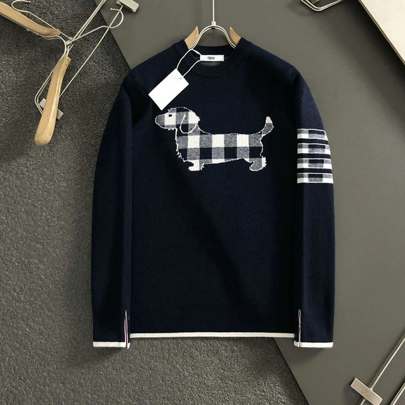 法尔利格秋冬四杠狗套头长袖毛衣男女休闲外套圆领情侣针织打底衫