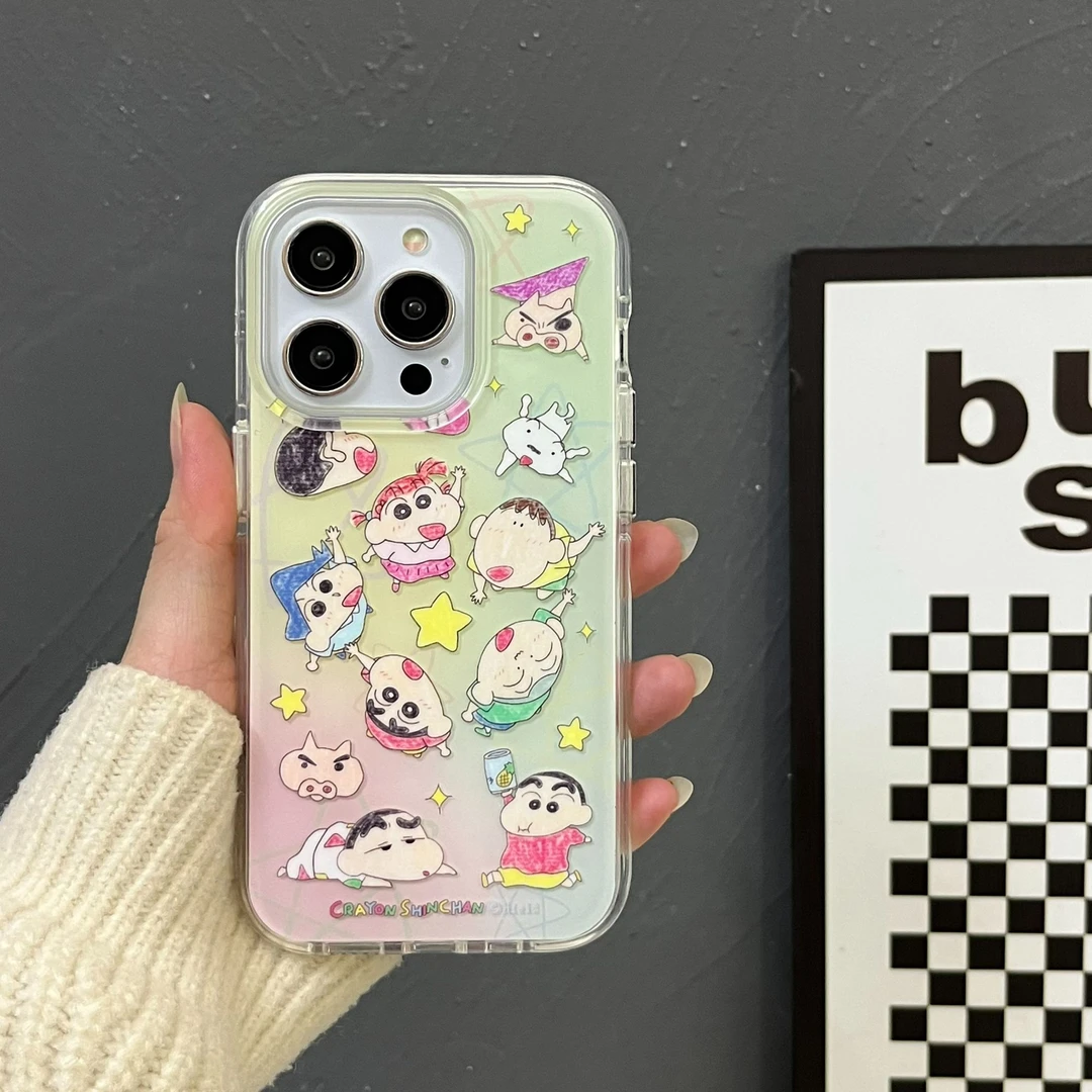 趣味蜡笔小新适用苹果16promax双层手机壳iphone15全包防摔13女14