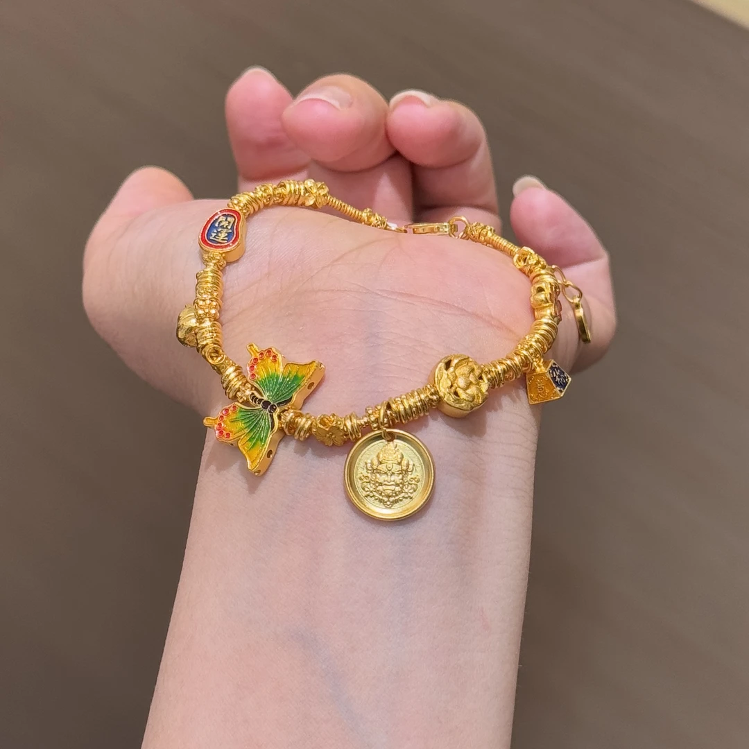 【菠萝珠宝】足金999 珐琅蝴蝶 黄财神手链 金重：31.58克