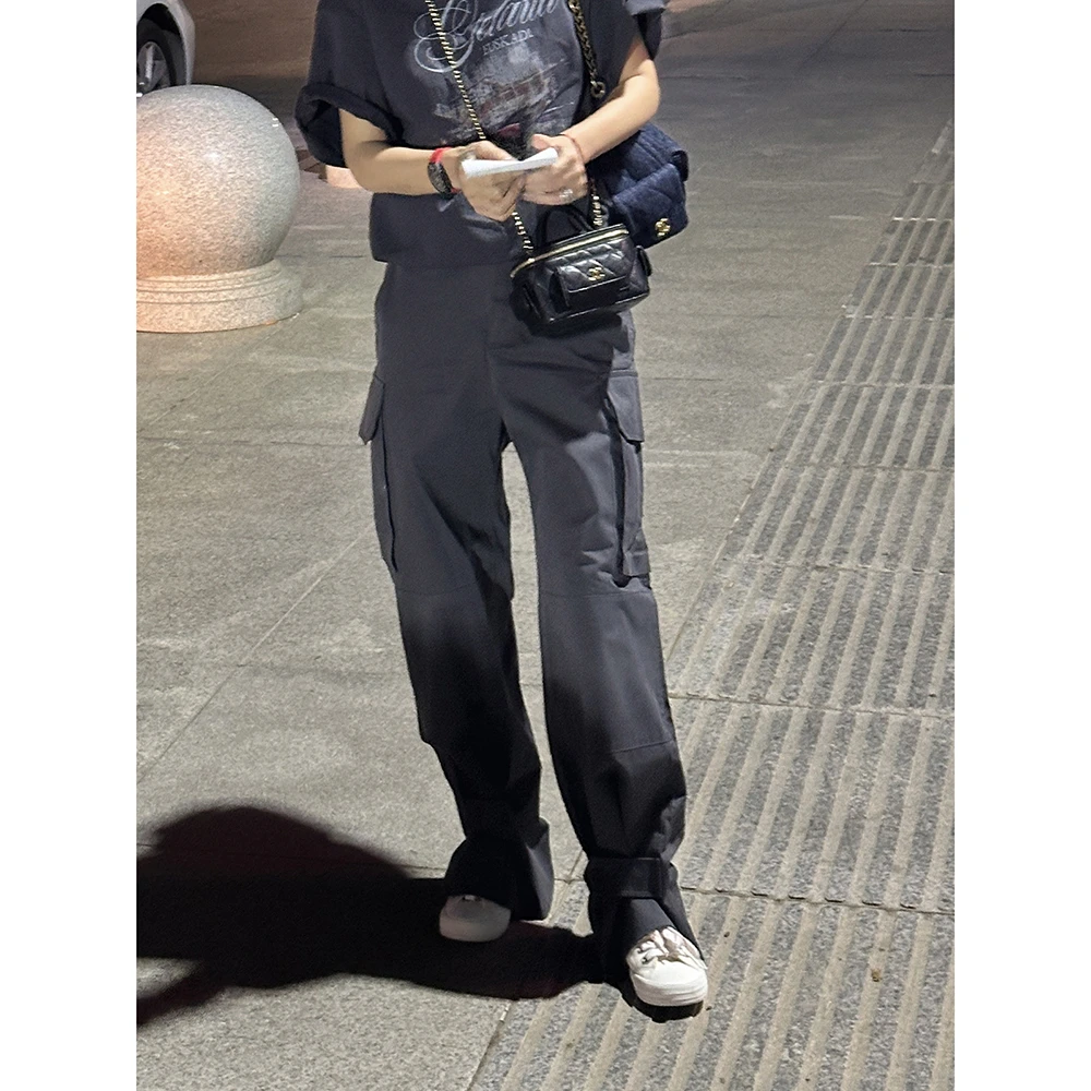 SHIIEELL夏季出行户外洋气休闲百搭耐磨高级灰阔腿工装裤女P3107