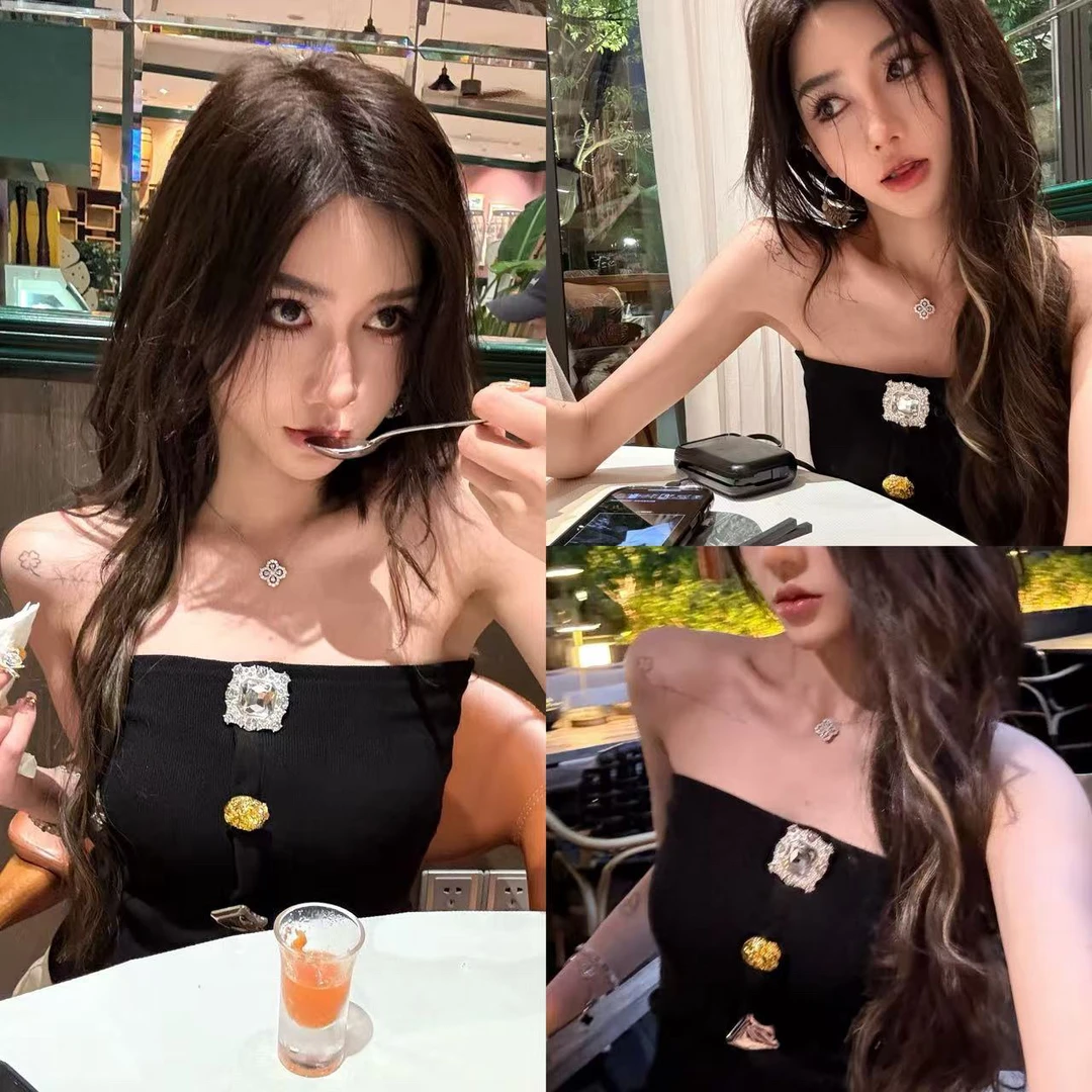 【贵气藏不住】露肩抹胸短款钻钻背心