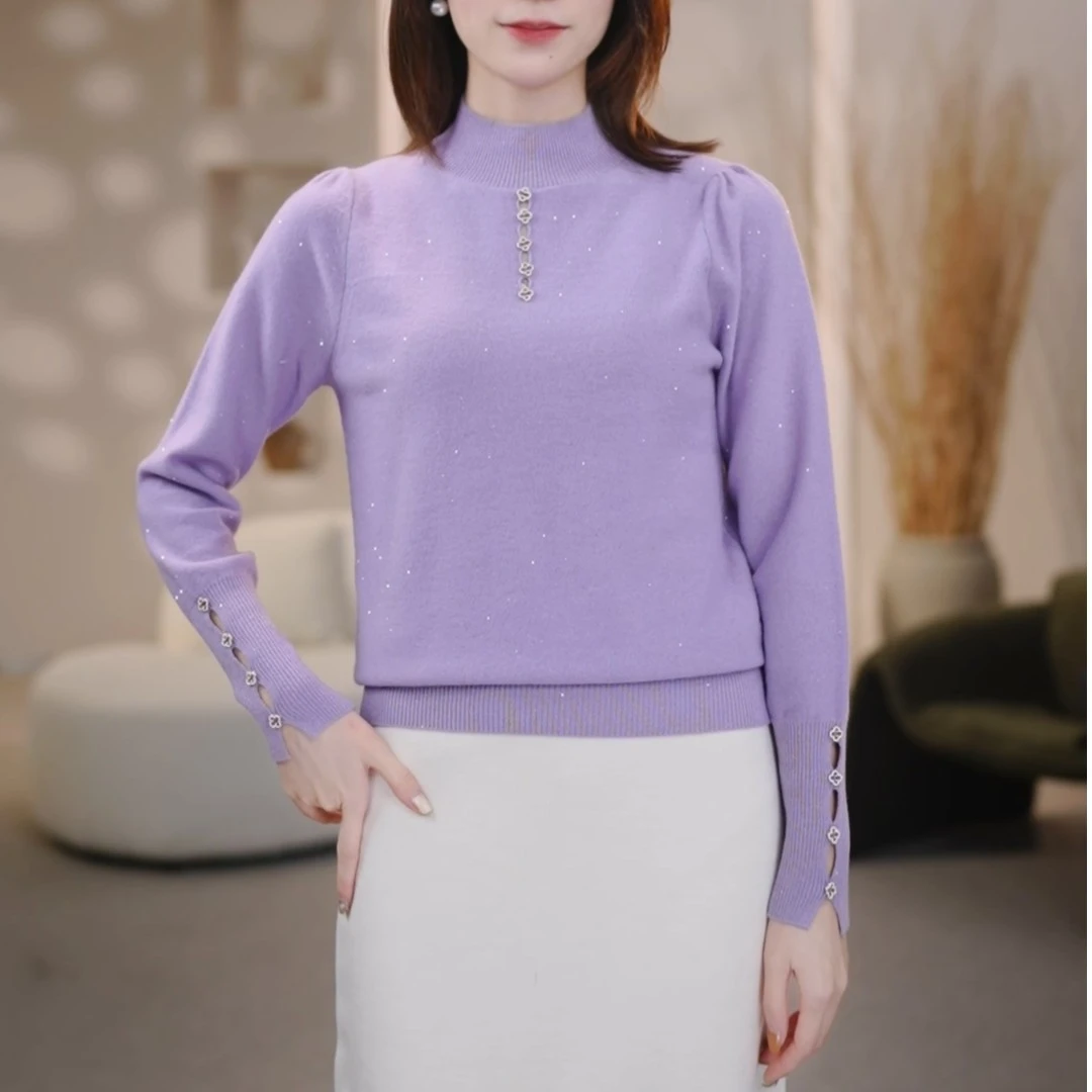2024秋冬新款气质女士半高领羊毛衫百搭显瘦时尚针织秋冬长袖内搭
