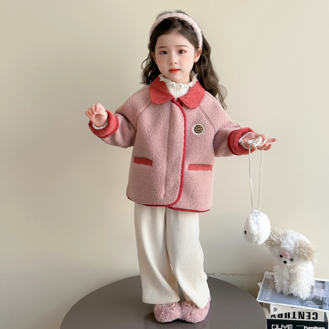 女童加绒外套秋冬季2025新款儿童皮毛一体加厚上衣宝宝洋气毛毛衣