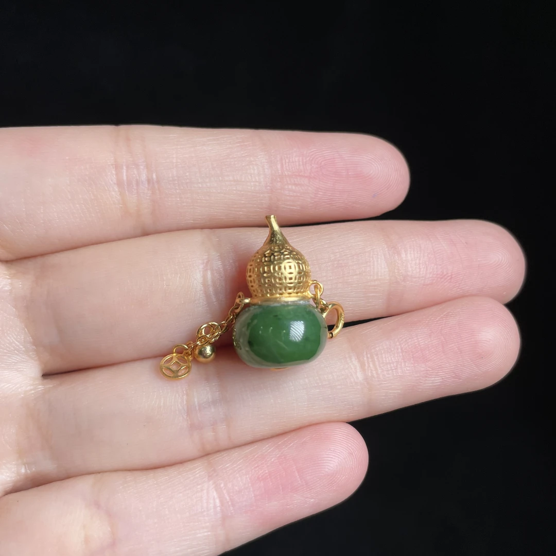 L【玉氏珠宝】925银和田玉葫芦吊坠-约19*11mm多样性发一 CAN158021