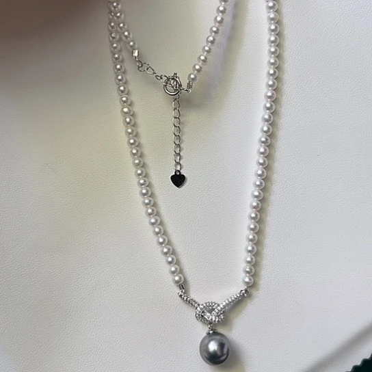 银S925镶嵌颈饰海水珍珠配珠淡水