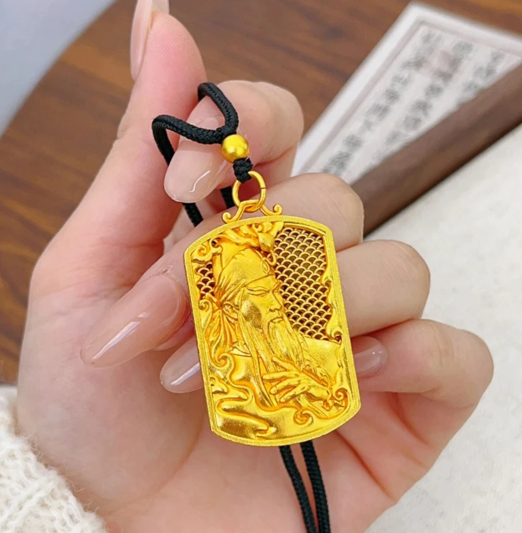 合金吊坠 忠义千秋镂空关公吊坠男女款国潮风项链