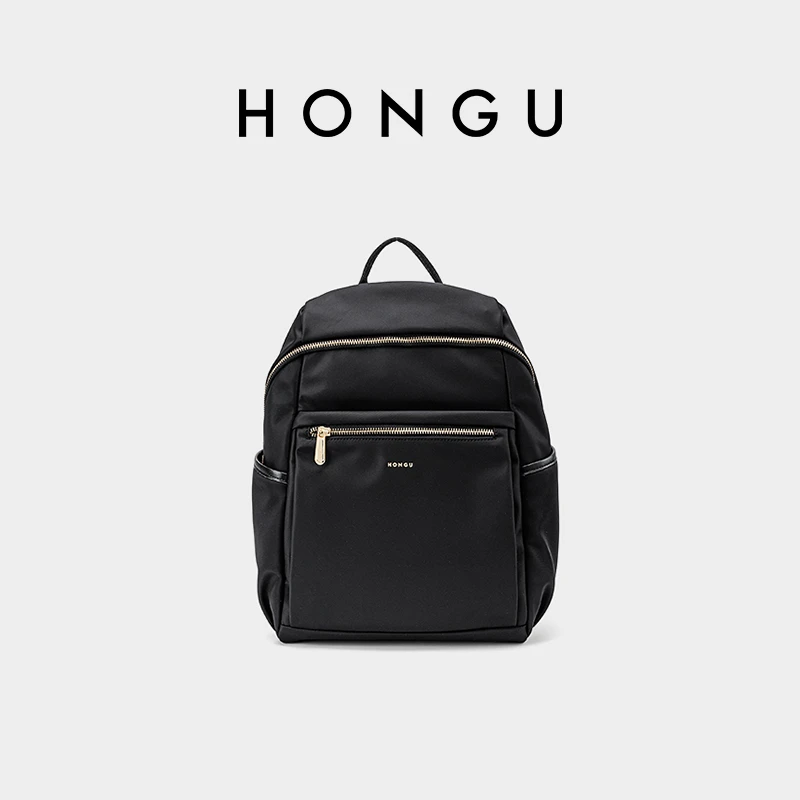 HONGU/红谷双肩包印花黑色潮流撞色大号拼色双肩包女双肩H5195876