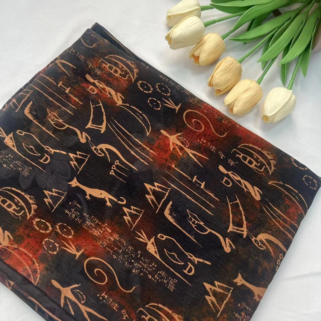 香云纱长巾-红途古文 6y前喷湖丝重摊雾顺纡重绉 65*190cm丝巾