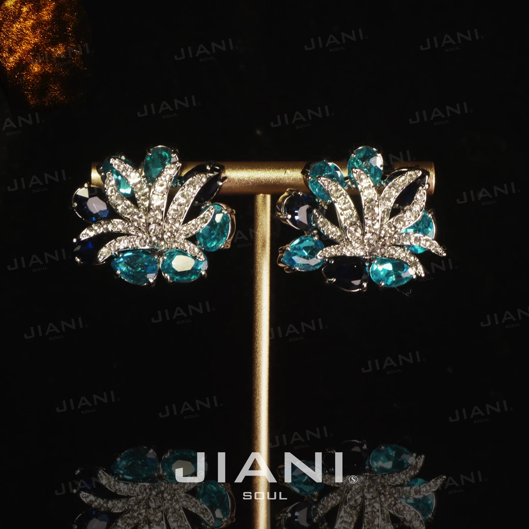 合金耳饰 JIANI【阿兹特克文明“羽毛冠花蓝”欧洲高贵精工】耳饰