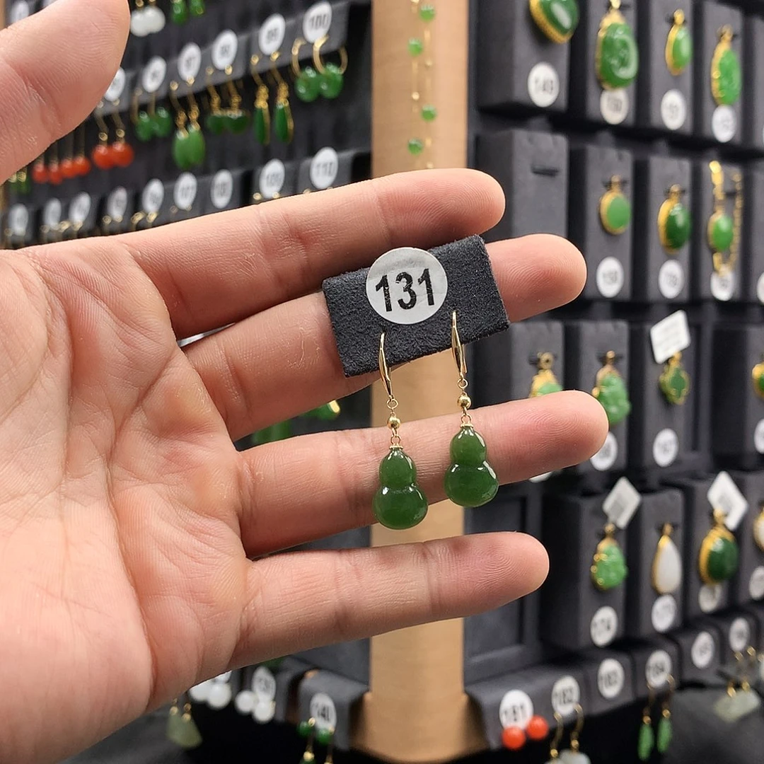 和田玉耳饰18K金镶嵌