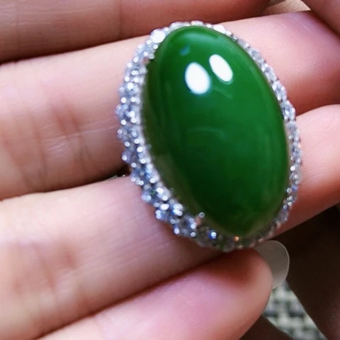 和田玉戒指银S925镶嵌