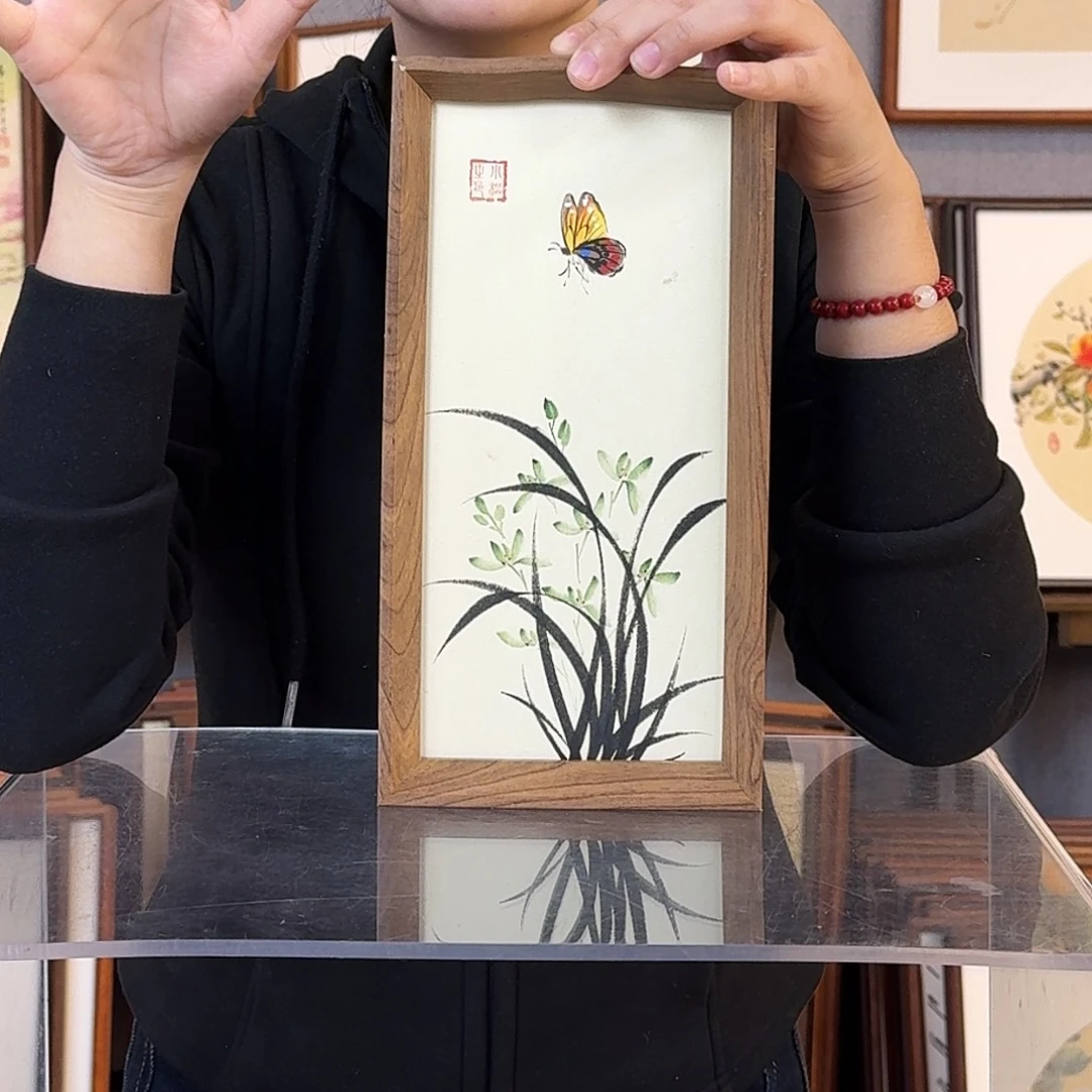 版画纯手绘，纯手写带框尺寸：16×29厘米