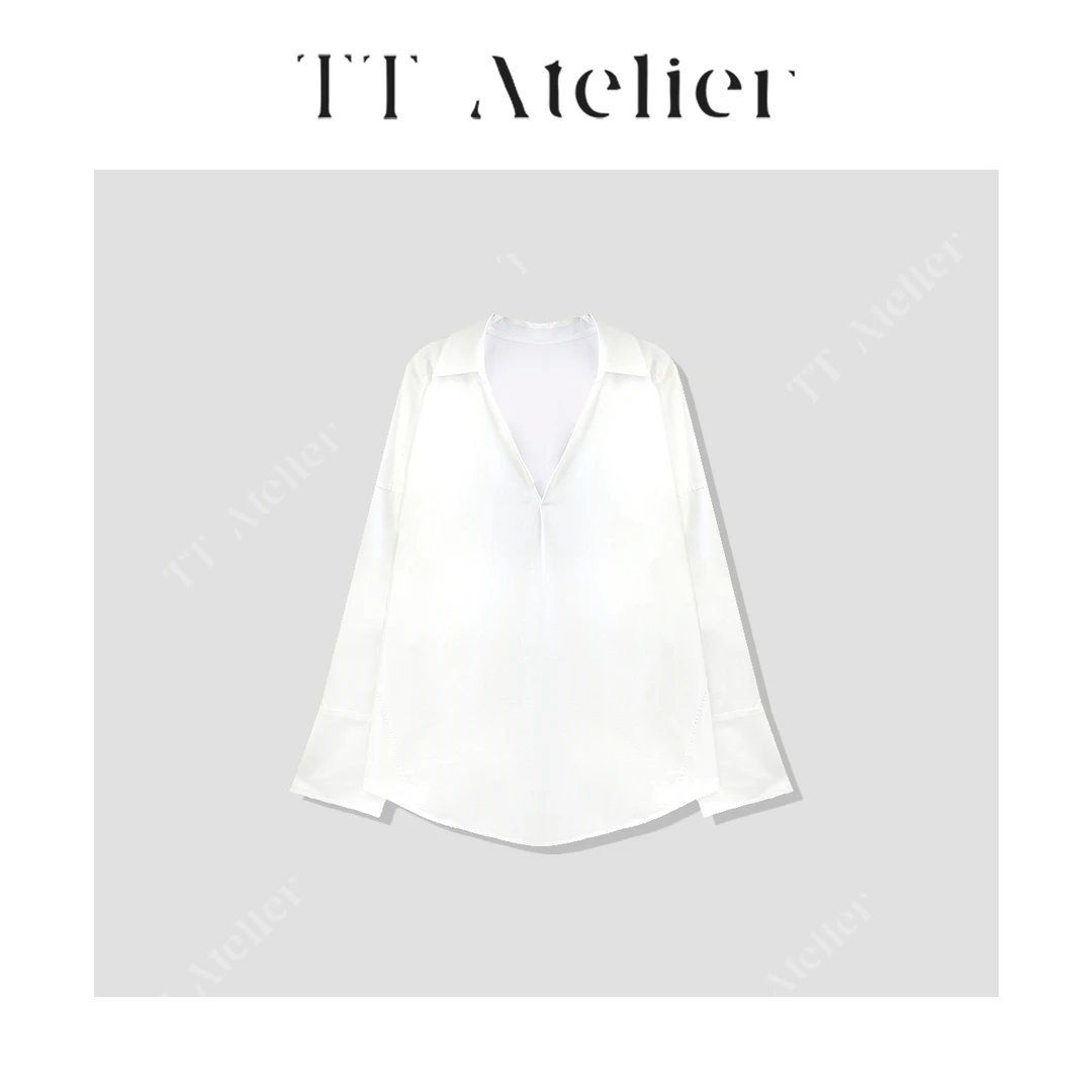 TT设计师【粉黛】NO退NO换高级简约肌理感休闲宽松V领衬衫TT190202