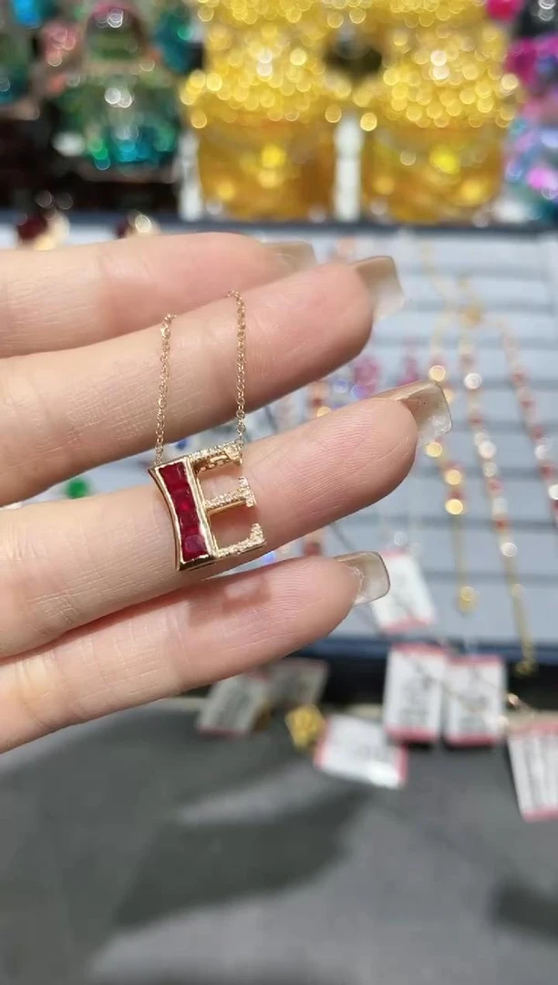 18K金镶嵌天然红宝石项链E