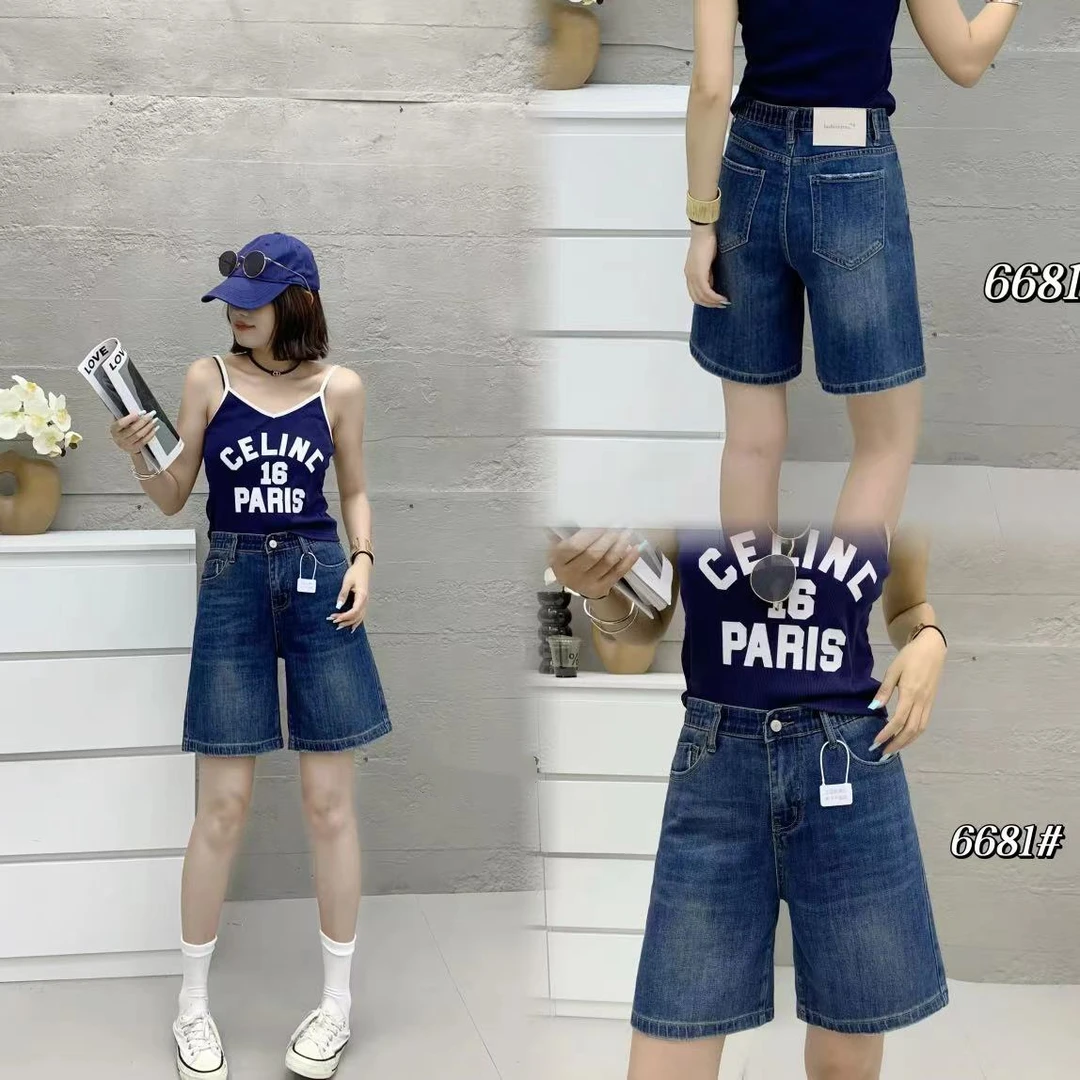 夏季蓝色时尚百搭中腰显瘦女五分牛仔短裤薄款6681
