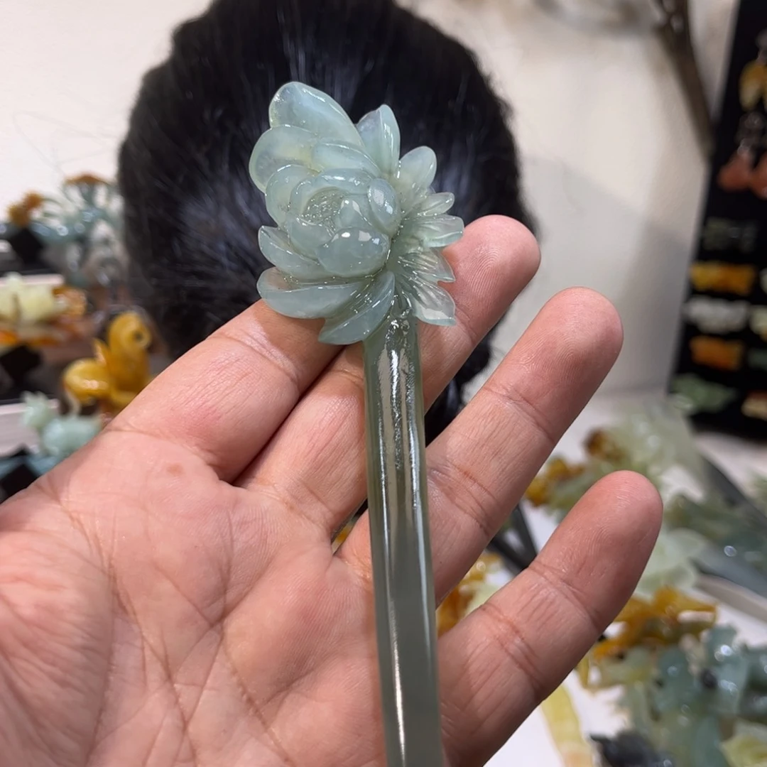 蛇纹石玉发簪合金霖*